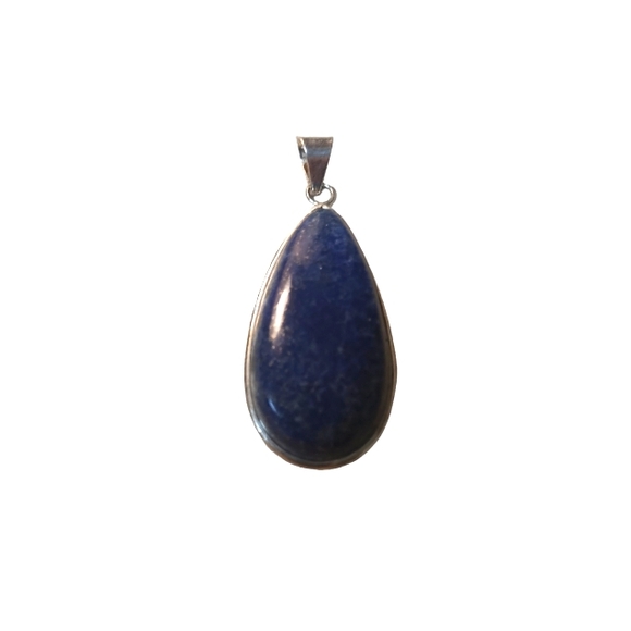 handmade Jewelry - 925 Fine Solid Stamped Sterling Silver Genuine Lapis Lazuli AAA Pendant 2 1/3